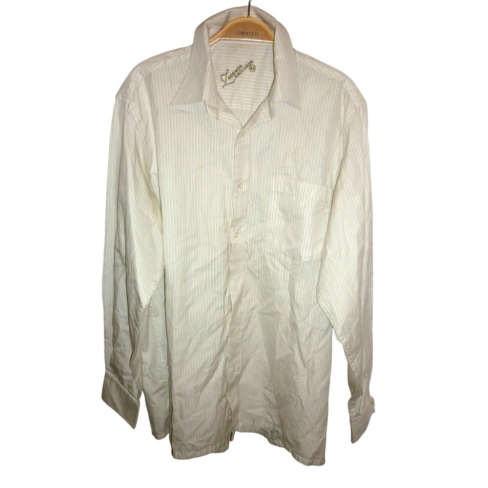 Zeppelin Exclusive Mens Cream Pinstripe Button Down Dress Shirt Size 42